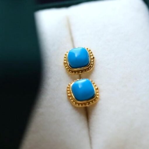 Genuine Turquoise stud Earrings /Sterling 925Silver 18KGold-Plated Turquoise studs/Customize gift box/December birthstone gift/ins studs - Image 5