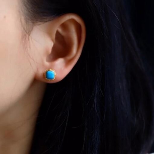 Genuine Turquoise stud Earrings /Sterling 925Silver 18KGold-Plated Turquoise studs/Customize gift box/December birthstone gift/ins studs - Image 2
