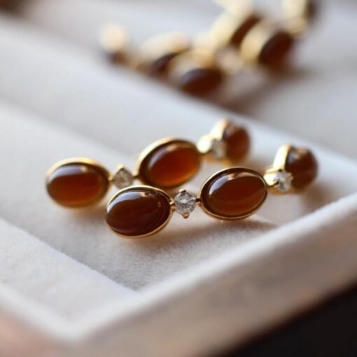 Natural Brownish red nephrite hoop Earrings /Sterling 925Silver 18K Gold-Plated jade hoops/Customize gift box/genuine jade/anniversary gift - Image 2