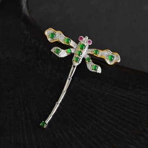 Genuine jadeite Dragonfly brooch/Sterling 925-Silver green jade brooch/Customize gift box/anniversary gift for her/Dragonfly pendant gift - Image 2