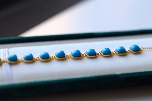 Genuine Turquoise bracelet/Sterling 925Silver 18KGold-Plated Turquoise bracelet/Customize gift box/December birthstone gift/anniversary gift - Image 3