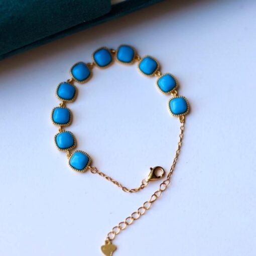 Genuine Turquoise bracelet/Sterling 925Silver 18KGold-Plated Turquoise bracelet/Customize gift box/December birthstone gift/anniversary gift - Image 2