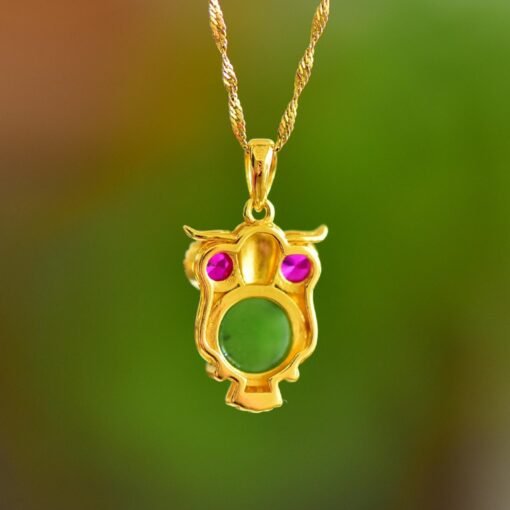 Natural green jade pendant/Sterling 925Silver 18KGold-Plated Owl pendant/Customize gift box/anniversary gift/raw jade pendant/Owl necklace - Image 5
