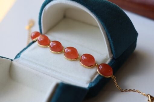 Natural red agate bracelet/Sterling 925Silver 18KGold-Plated agate bracelet/Customize gift box/anniversary bracelet gift/dainty silver gift - Image 5