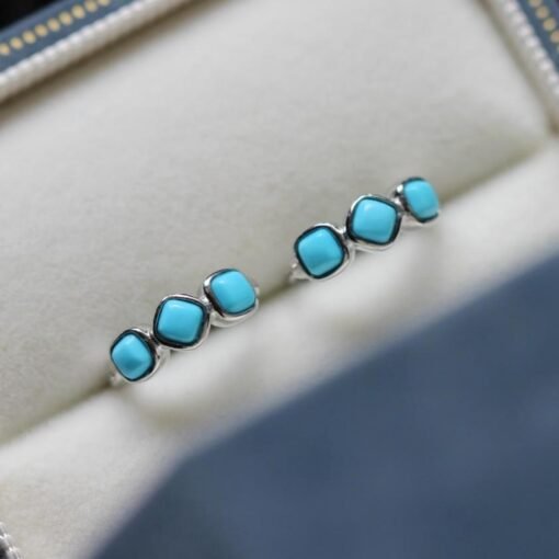 Genuine Turquoise hoop Earrings /Sterling 925Silver 18K Gold-Plated Turquoise hoops/Customize gift box/December birthstone gift/retro hoops - Image 3