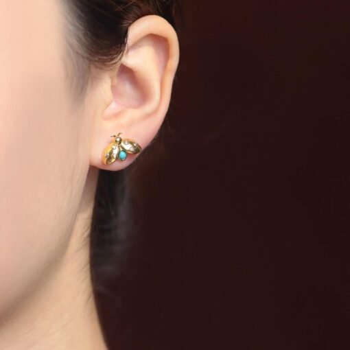 Genuine Turquoise stud Earrings /Sterling 925Silver 18KGold-Plated Turquoise studs/Customize gift box/December birthstone gift/Beetle studs - Image 4
