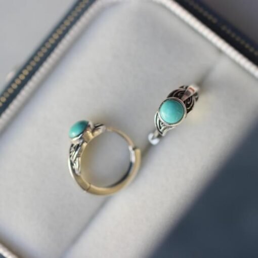 Genuine Turquoise hoop Earrings /Sterling 925Silver Turquoise hoops/Customize gift box/December birthstone gift/retro  hoops gift for her - Image 5
