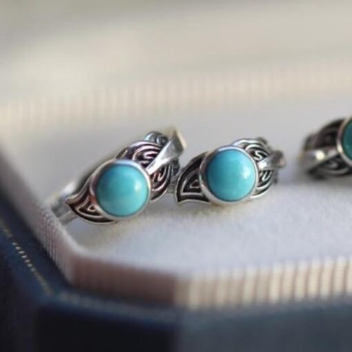 Genuine Turquoise hoop Earrings /Sterling 925Silver Turquoise hoops/Customize gift box/December birthstone gift/retro  hoops gift for her