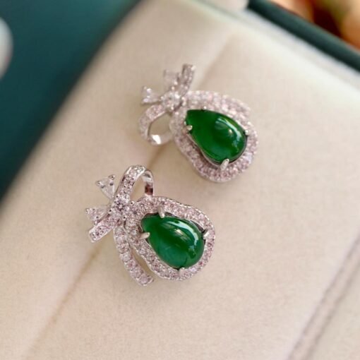 Natural green jade Stud Earrings /Sterling 925-Silver 18KGold-Plated green jadeite Studs/Customize gift box/anniversary gift/gift for wife - Image 2