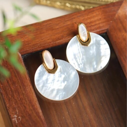 Natural white shell dangle Earrings/Sterling 925Silver 18K Gold-Plated shell drops/Customize gift box/Elegant & modern earrings/anniversary - Image 5