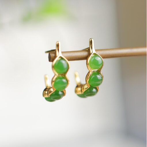 Natural green jade hoop Earrings /Sterling 925-Silver green Nephrite hoops/Customize gift box/anniversary gift/Simple pod-shaped earrings - Image 3