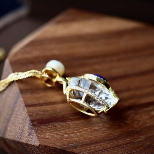 Natural Lapis lazuli pendant with White crystal/Sterling 925Silver 18KGold-Plated oval Lapis lazuli pendant/Customize gift box/anniversary - Image 5