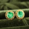 Natural green jade jadeite Stud Earrings /Sterling 925-Silver 18KGold-Plated jade Studs/Customize gift box/anniversary gift/retro earring