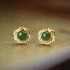 Natural green jade Stud Earrings/Sterling 925-Silver 18KGold-Plated jade Studs/Customize gift box/anniversary gift/cute butterfly earrings