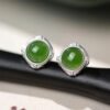 Natural green jade Stud Earrings/Sterling 925-Silver 18KGold-Plated jade Studs/Customize gift box/anniversary gift/ins style earrings