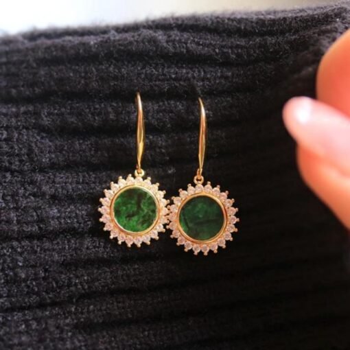 Natural green jadeite dangle Earrings /Sterling 925-Silver 18KGold-Plated jade drop/Customize gift box/anniversary gift/retro court earrings - Image 5
