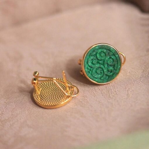 Natural green jadeite stud Earrings /Sterling 925-Silver 18KGold-Plated jade studs/Customize gift box/anniversary Countess Flower earrings - Image 4