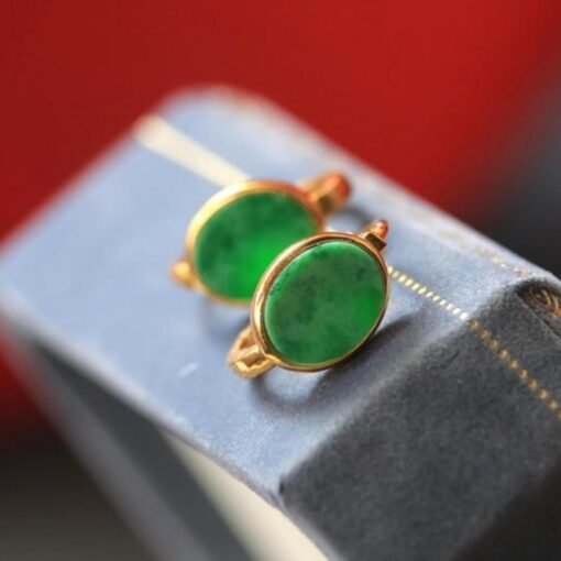 Natural green jadeite hoop Earrings /Sterling 925-Silver 18KGold-Plated jade hoops/Customize gift box/anniversary gift for her/gift for mom - Image 5