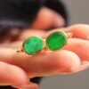 Natural green jadeite hoop Earrings /Sterling 925-Silver 18KGold-Plated jade hoops/Customize gift box/anniversary gift for her/gift for mom