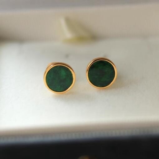 Natural jadeite stud Earrings /Sterling 925-Silver 18KGold-Plated green jade studs/Customize gift box/anniversary gift/minimalist earrings - Image 2