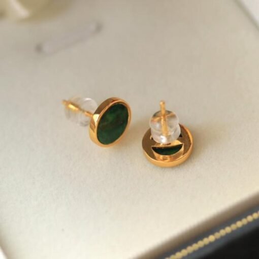 Natural jadeite stud Earrings /Sterling 925-Silver 18KGold-Plated green jade studs/Customize gift box/anniversary gift/minimalist earrings - Image 4