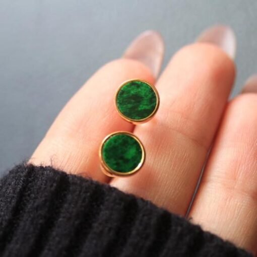 Natural jadeite stud Earrings /Sterling 925-Silver 18KGold-Plated green jade studs/Customize gift box/anniversary gift/minimalist earrings - Image 5