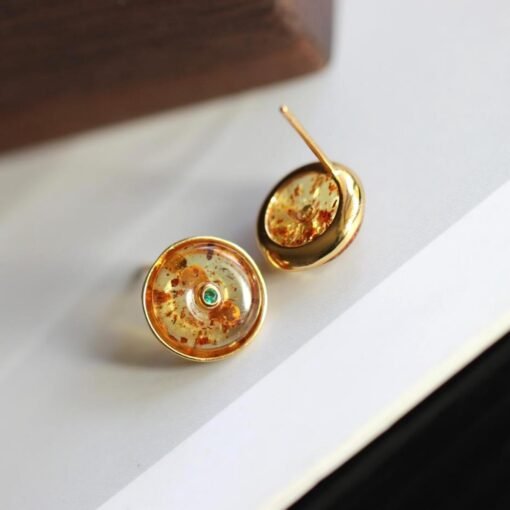 Natural Floral amber Stud Earrings/Sterling 925Silver 18K Gold-Plated Floral amber Studs/Customize gift box/amber earrings silver/mum's gift - Image 5