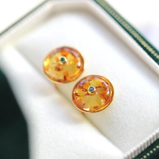 Natural Floral amber Stud Earrings/Sterling 925Silver 18K Gold-Plated Floral amber Studs/Customize gift box/amber earrings silver/mum's gift - Image 3