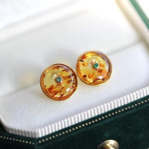 Natural Floral amber Stud Earrings/Sterling 925Silver 18K Gold-Plated Floral amber Studs/Customize gift box/amber earrings silver/mum's gift - Image 4