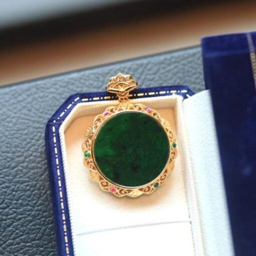 Natural green jade pendant/Sterling 925Silver 18KGold-Plated jadeite pendant/Customize gift box/anniversary gift/retro raw jade pendant - Image 5
