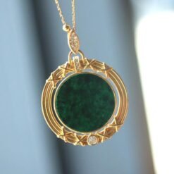 Natural green jade pendant/Sterling 925Silver 18KGold-Plated jadeite pendant/Customize gift box/anniversary gift/retro raw jade pendant