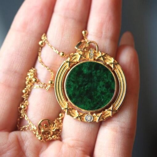 Natural green jade pendant/Sterling 925Silver 18KGold-Plated jadeite pendant/Customize gift box/anniversary gift/retro raw jade pendant - Image 3