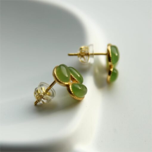 Natural green jade Stud Earrings /Sterling 925-Silver 18KGold-Plated oval jade Studs/Customize gift box/anniversary gift/gift for wife - Image 3