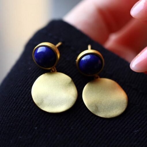 Natural Lapis lazuli dangle Earrings/Sterling 925 Silver 18k Gold-Plated Lapis lazuli drops/Customize gift box/anniversary gift/gift for mum - Image 3