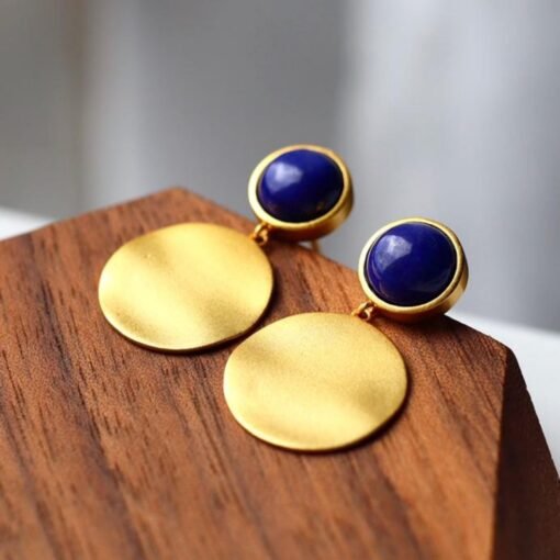 Natural Lapis lazuli dangle Earrings/Sterling 925 Silver 18k Gold-Plated Lapis lazuli drops/Customize gift box/anniversary gift/gift for mum - Image 4