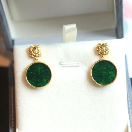 Natural green jade dangle Earrings /Sterling 925Silver 18KGold-Plated jadeite drop/Customize gift box/anniversary gift/retro earrings silver - Image 5