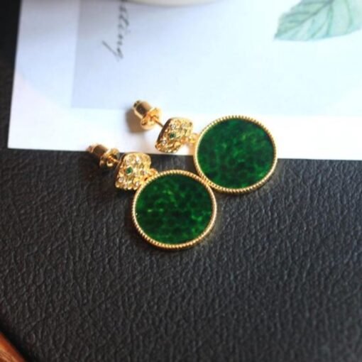 Natural green jade dangle Earrings /Sterling 925Silver 18KGold-Plated jadeite drop/Customize gift box/anniversary gift/retro earrings silver - Image 2
