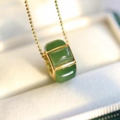 Natural green jade pendant/Sterling 925Silver 18K Gold-Plated heart cut jade pendant/Customize gift box/pendant silver gift/good luck gift
