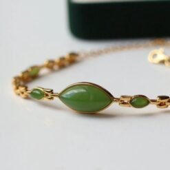 Natural green jade bracelet/Sterling 925Silver 18KGold-Plated marquise jade  bracelet/Customize gift box/anniversary gift/raw jade bracelet