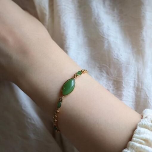Natural green jade bracelet/Sterling 925Silver 18KGold-Plated marquise jade  bracelet/Customize gift box/anniversary gift/raw jade bracelet - Image 3