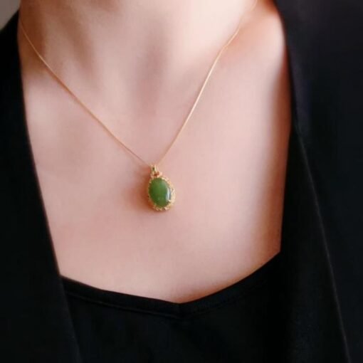 Natural green jade pendant/Sterling 925Silver 18K Gold-Plated oval cut jade pendant/Customize gift box/pendant silver gift/good luck gift - Image 3