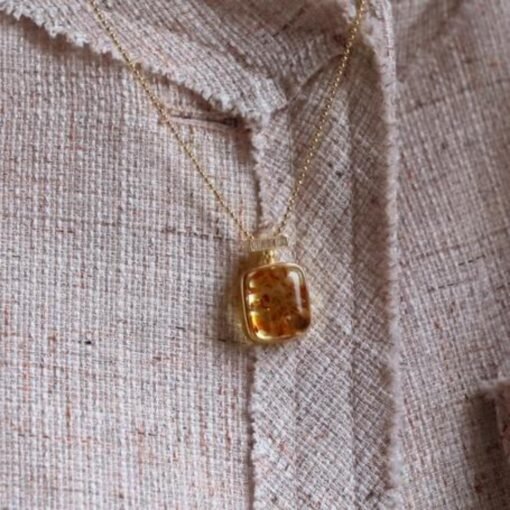 Natural Floral amber pendant/Sterling 925Silver 18K Gold-Plated Floral amber Studs/Customize gift box/amber perfume bottle earrings silver - Image 3