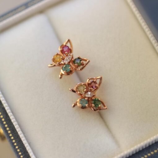 Natural tourmaline Stud Earrings/Sterling 925Silver 18K Gold-Plated tourmaline butterfly Studs/Customize gift box/October birthstone gift - Image 2