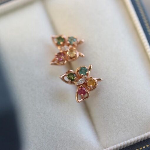 Natural tourmaline Stud Earrings/Sterling 925Silver 18K Gold-Plated tourmaline butterfly Studs/Customize gift box/October birthstone gift - Image 4
