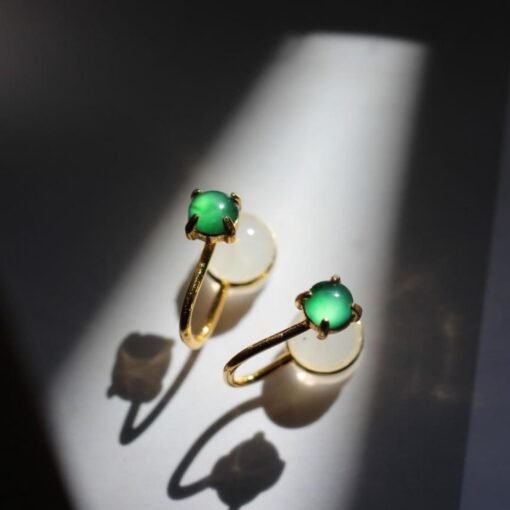 Natural green jadeite Stud Earrings /Sterling 925Silver 18K Gold-Plated jade Studs/Customize gift box/genuine jade earrings/anniversary gift