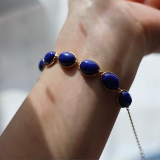 Natural Lapis lazuli bracelet/Sterling 925-Silver Gold-Plated Lapis lazuli bracelet/Customize gift box/anniversary gift/gift for mum - Image 3