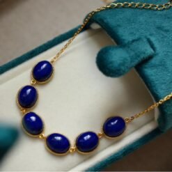 Natural Lapis lazuli bracelet/Sterling 925-Silver Gold-Plated Lapis lazuli bracelet/Customize gift box/anniversary gift/gift for mum