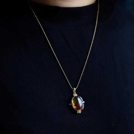 Natural Floral amber pendant/Sterling 925Silver 18K Gold-Plated Floral amber Enamel pendant/Customize gift box/amber Enamel necklace silver - Image 4