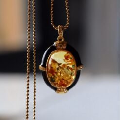 Natural Floral amber pendant/Sterling 925Silver 18K Gold-Plated Floral amber Enamel pendant/Customize gift box/amber Enamel necklace silver