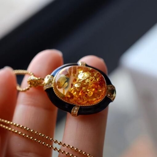 Natural Floral amber pendant/Sterling 925Silver 18K Gold-Plated Floral amber Enamel pendant/Customize gift box/amber Enamel necklace silver - Image 5